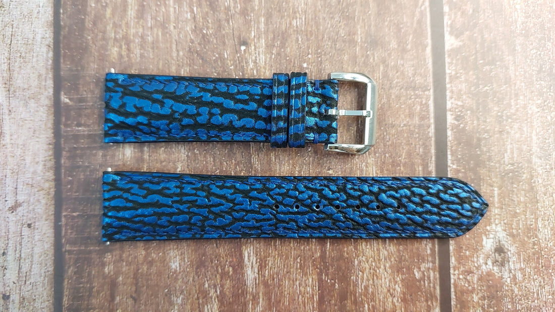Blue Full Grain Shark Skin Leather Strap For Seiko Save the Ocean Sea Turtle edition Watch