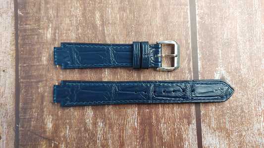 Navy Crocodile Leather Custom Notched Strap For SEIKO 5Y28-7159 Watch