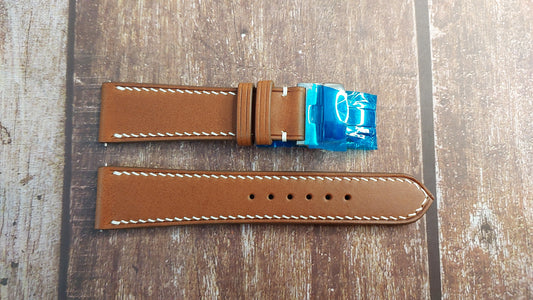 Brown Italian Veg Tanned Buttero Box Leather Strap For Tissot Gentleman Watch