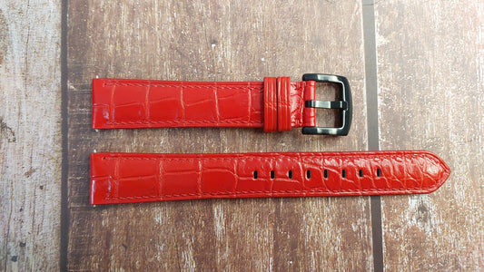 Red Full Grain Crocodile Leather Strap For Movado Watch