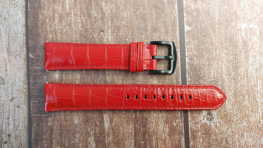 Red Full Grain Crocodile Leather Strap For Breitling Endurance Pro Watch