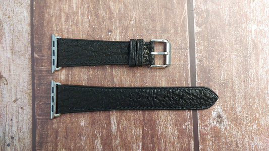 Black Full Grain Shark Skin Leather Strap For Apple Watch Series 0 - 3 (38mm)