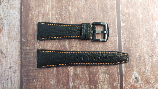 Black Full Grain Shark Skin Leather Strap For Dubois Et Fils Watch