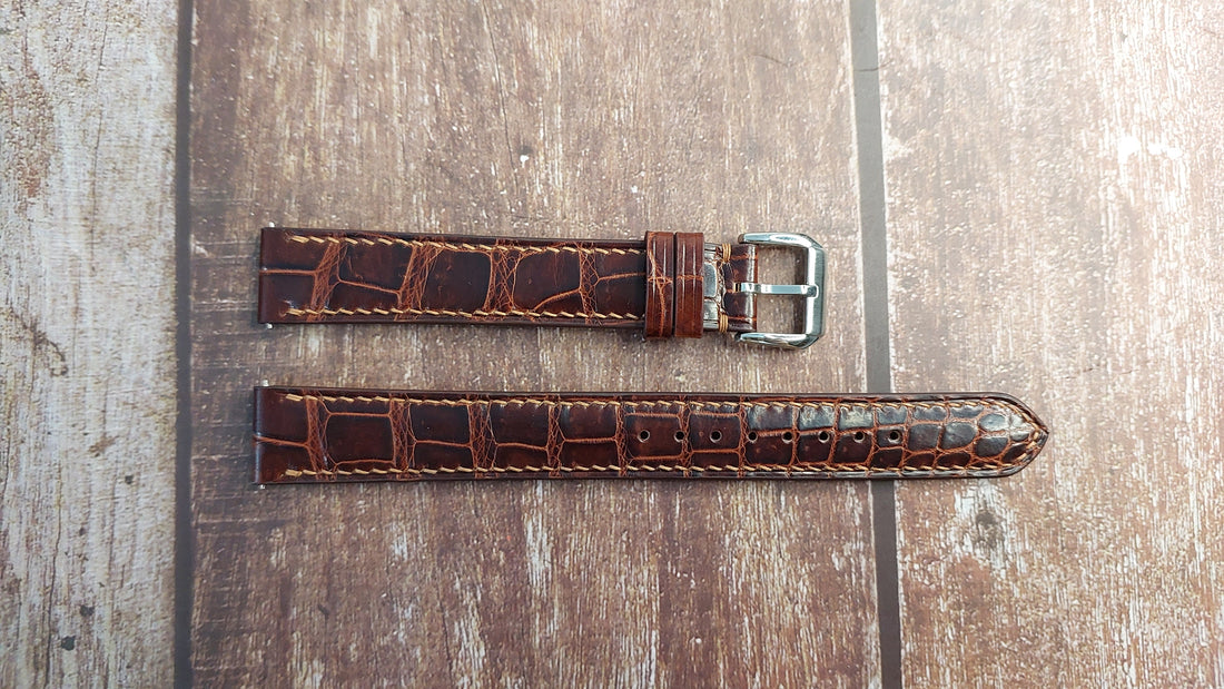 Reddish Brown Full Grain Crocodile Leather Strap For Cartier Tank Flat Watch