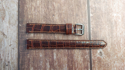 Reddish Brown Full Grain Crocodile Leather Strap For Cartier Tank Flat Watch