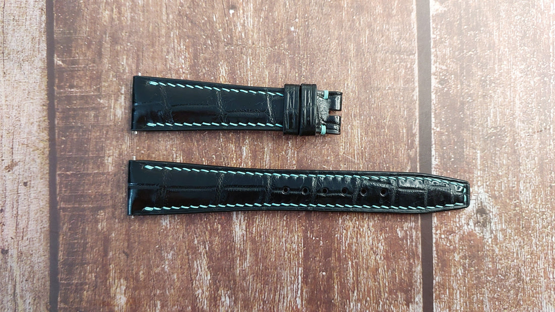 Black Full Grain Crocodile Leather Strap For Omega seamaster Watch