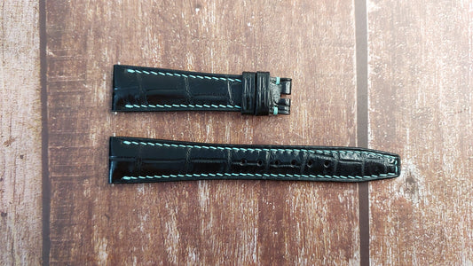Black Full Grain Crocodile Leather Strap For Omega seamaster Watch