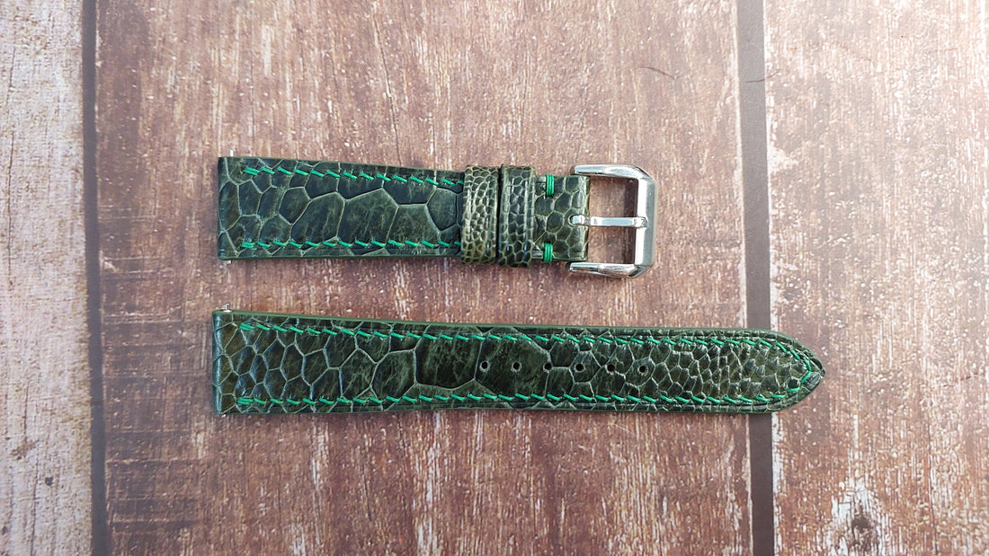 Moss Green Full Grain Ostrich Leg Leather Strap For Omega Constellation 35mm dial Watch