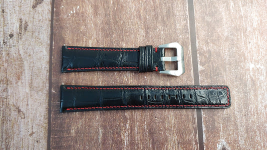 Black Full Grain Crocodile Leather Strap For Carl F Bucherer GMT Watch