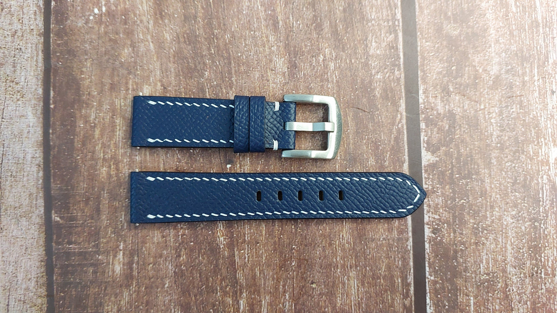 Navy Epsom Leather Strap For Tudor Black Bay 32mm Watch