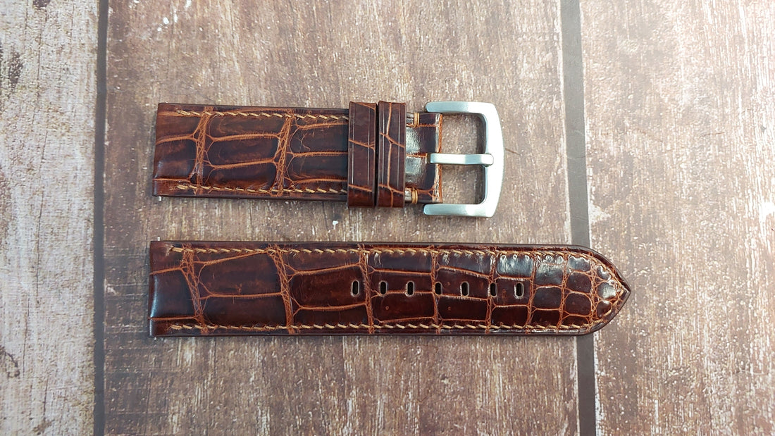 Reddish Brown Full Grain Crocodile Leather Strap