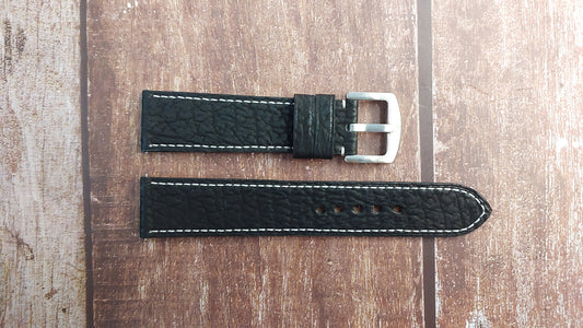 Black Full Grain Shark Skin Leather Strap For TISSOT SEASTAR 2000 PROFESSIONAL Watch