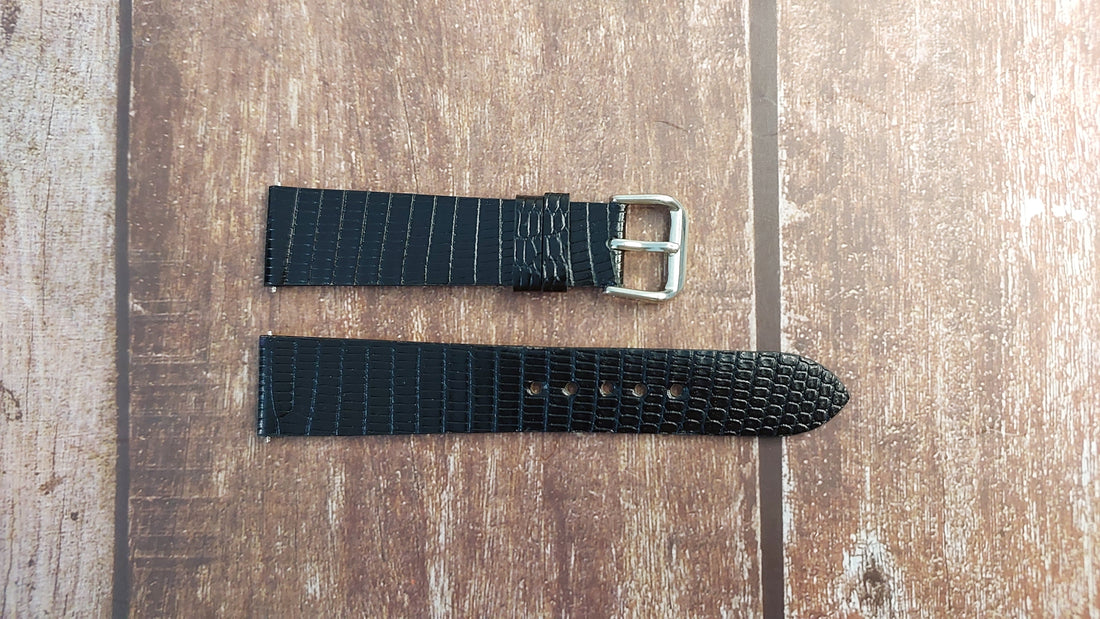 Black Full Grain Lizard Leather Strap For Vintage Gold Rolex Watch