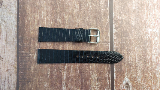 Black Full Grain Lizard Leather Strap For Vintage Gold Rolex Watch