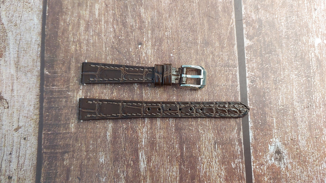 Brown Full Grain Crocodile Leather Strap For Omega Constellation with central lug and bolt Watch