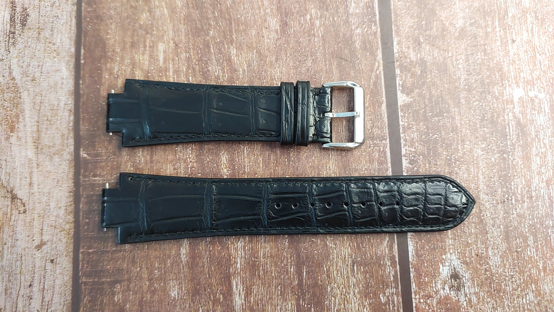 Black Crocodile Leather Custom Notched Strap For Lamborghini B5T403 Watch
