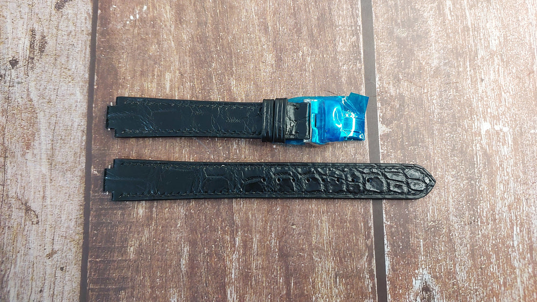 Black Crocodile Leather Custom Notched Strap For Ebel Lichine Automatic 9964970 Watch