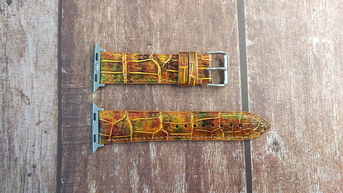 Mixing Dye Full Grain Crocodile Leather Strap For Apple Watch Series 7 (45mm)