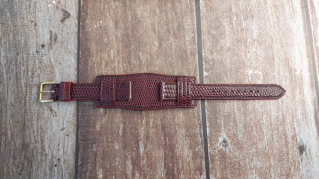 Red Full Grain Lizard Leather Strap For Omega Constellation Gold case Watch