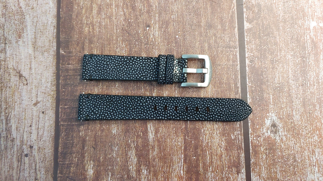 Black Full Grain Stingray Leather Strap For JLC Reverso classic Watch