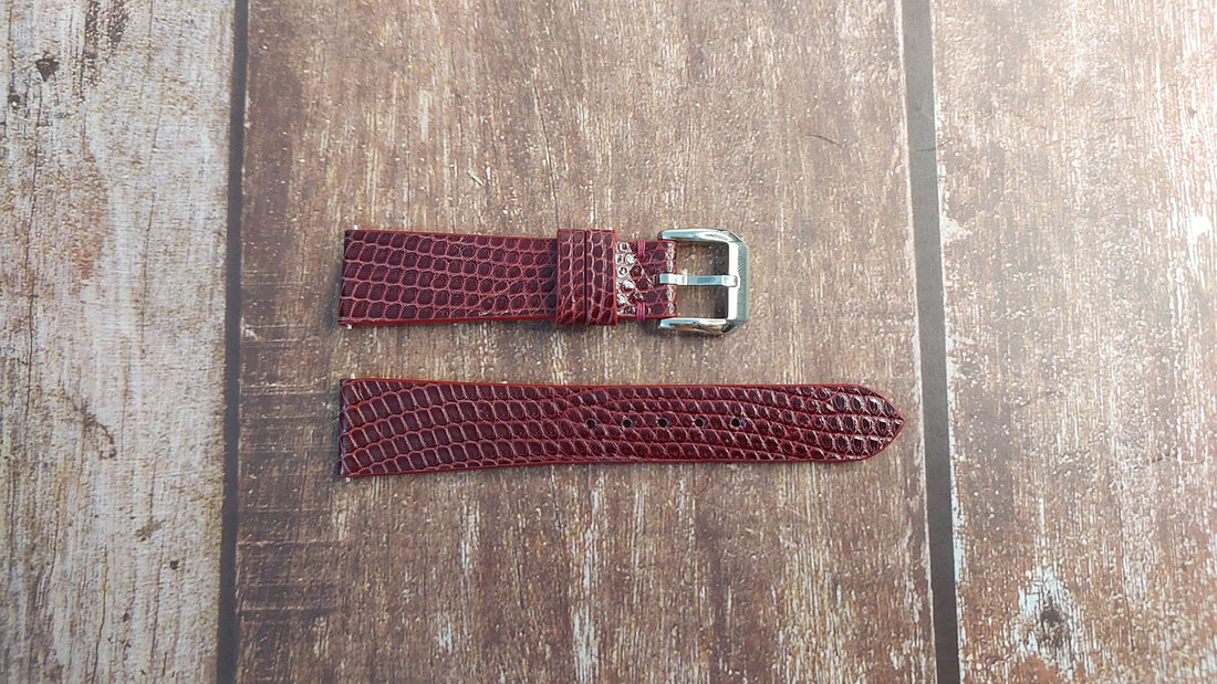 Red Full Grain Lizard Leather Strap