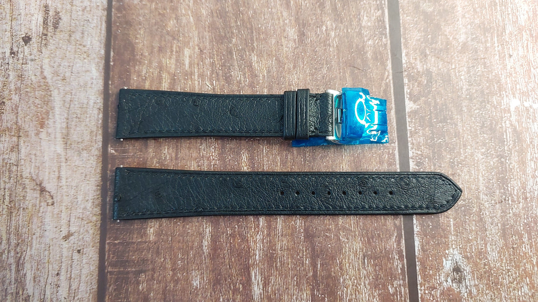Black Full Grain Ostrich Leather Strap