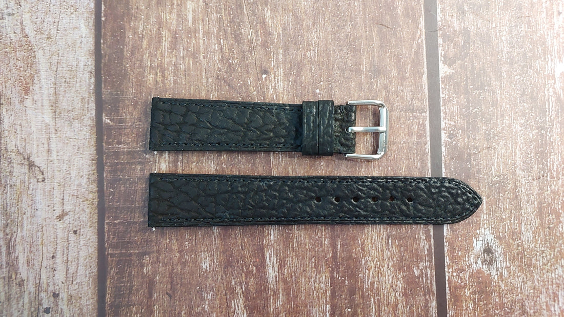 Black Full Grain Shark Skin Leather Strap For IWC Mark XV Watch