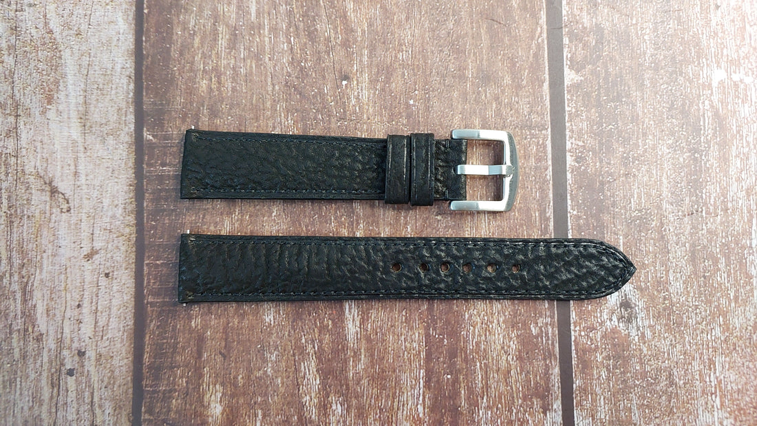 Black Full Grain Shark Skin Leather Strap For Vaer DS4 42mm Watch