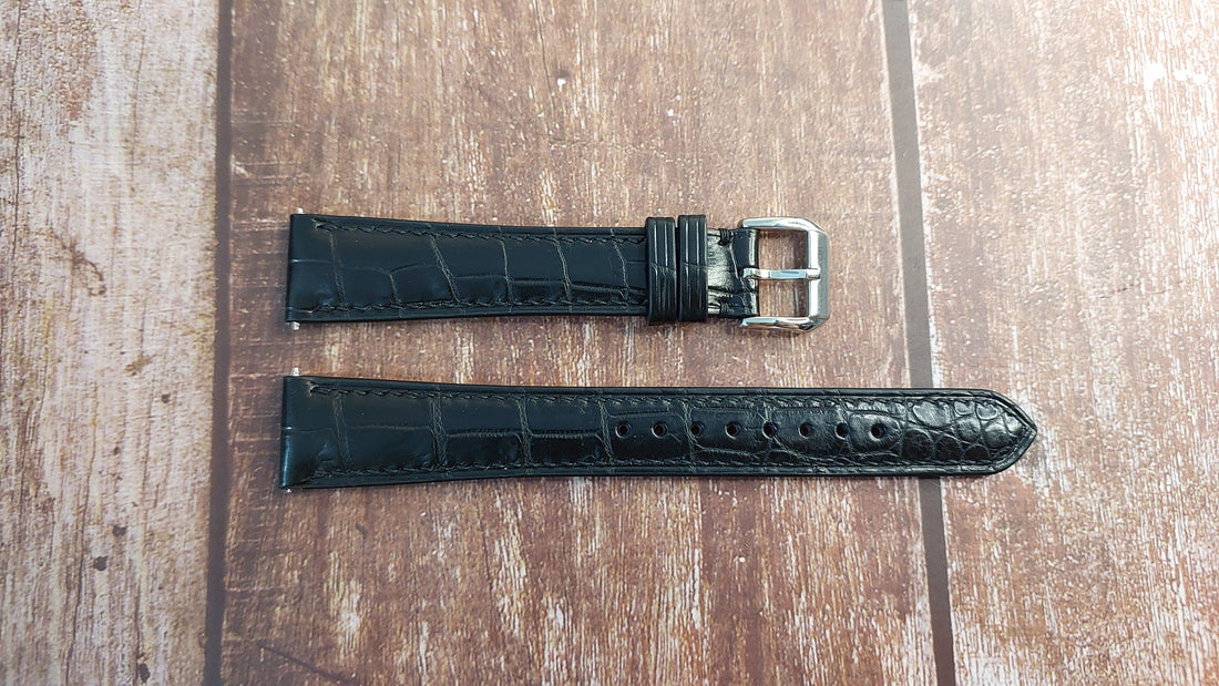 Black Full Grain Crocodile Leather Strap For Bvlgari 38mm: bb w 38gl ac Watch