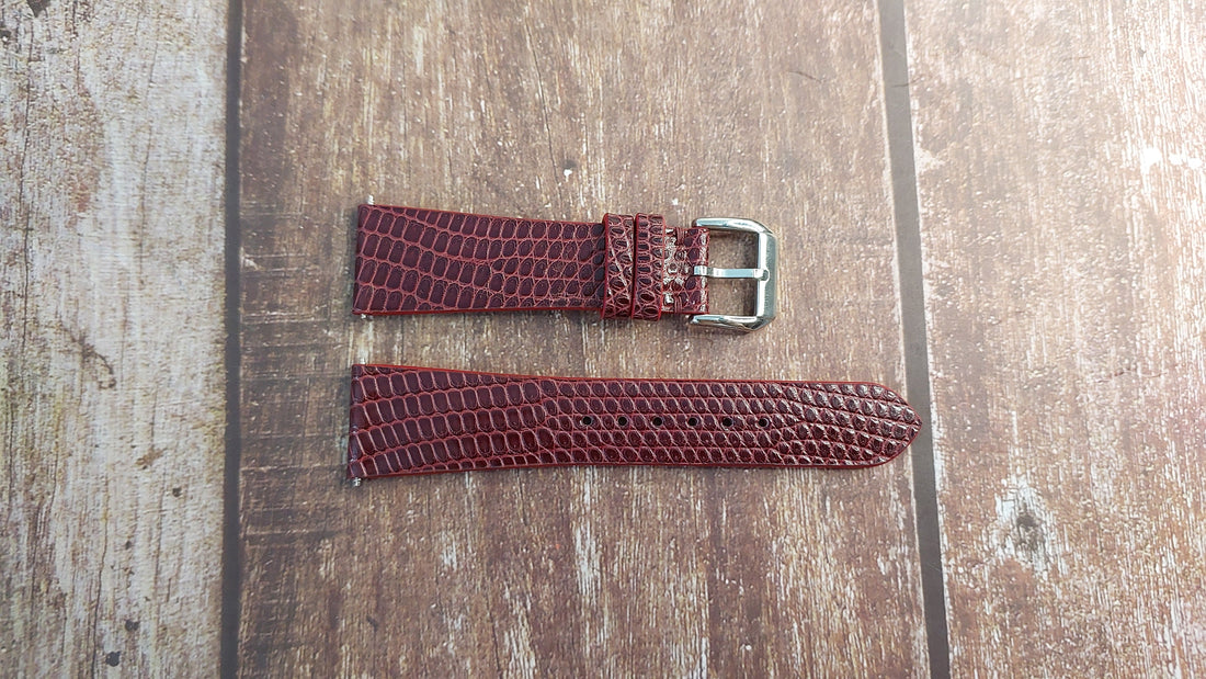 Red Full Grain Lizard Leather Strap For Rolex Day Date Watch