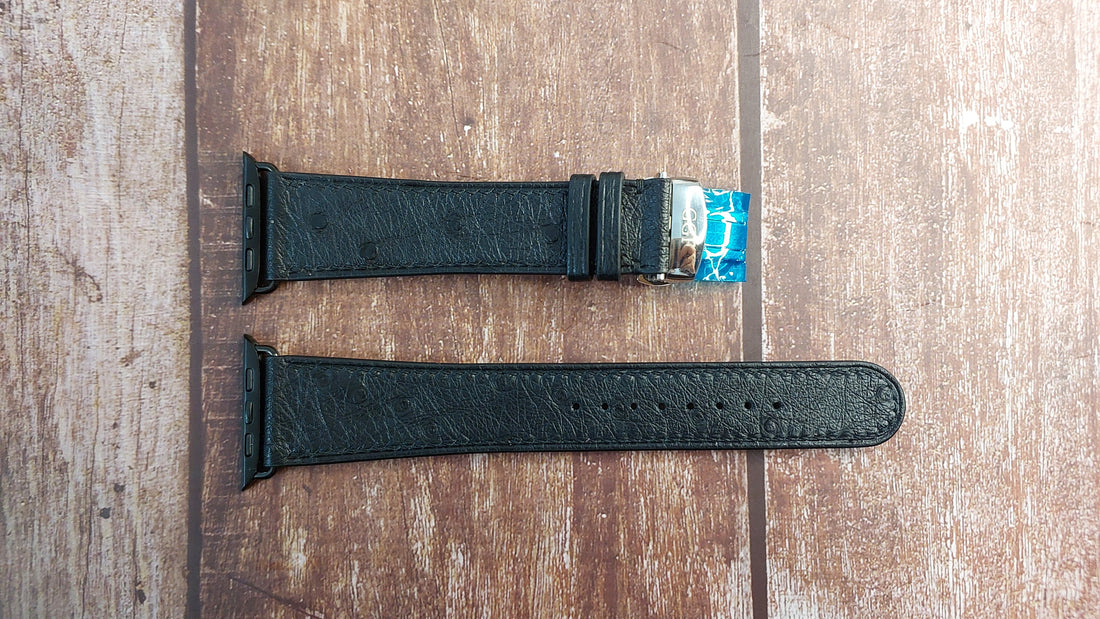 Black Full Grain Ostrich Leather Strap For Apple Watch Ultra (49mm)