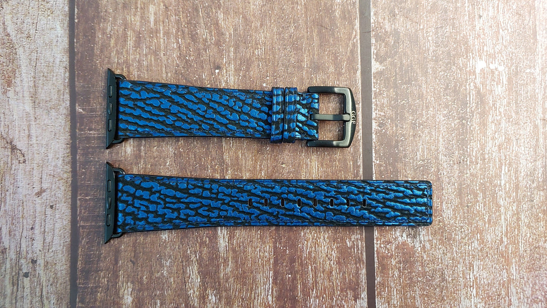 Blue Full Grain Shark Skin Leather Strap For Apple Watch Ultra (49mm)