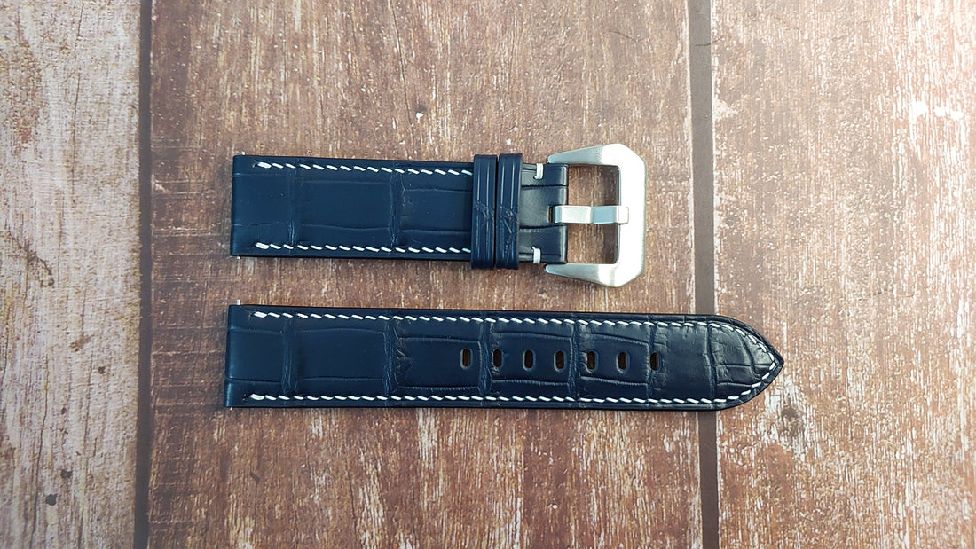 Dark Blue Full Grain Crocodile Leather Strap