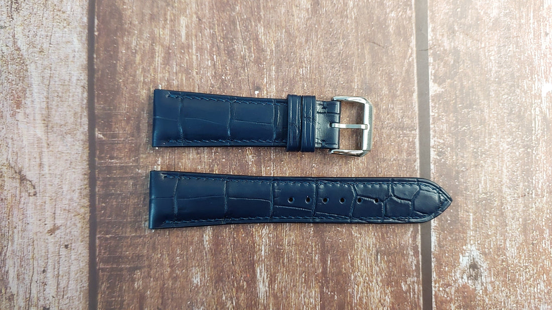 Dark Blue Full Grain Crocodile Leather Strap For Montblanc Star Legacy Full Calendar Watch