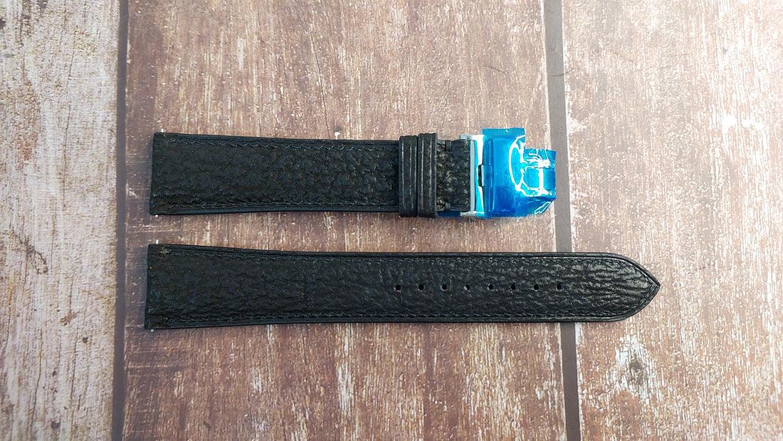 Black Full Grain Shark Skin Leather Strap For  Breitling Aviator 8 Watch