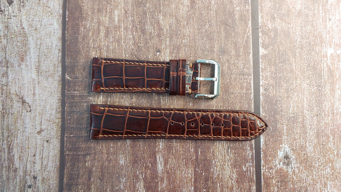 Reddish Brown Full Grain Crocodile Leather Strap