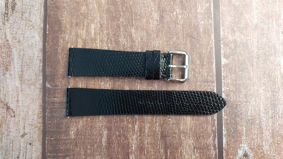 Black Full Grain Lizard Leather Strap