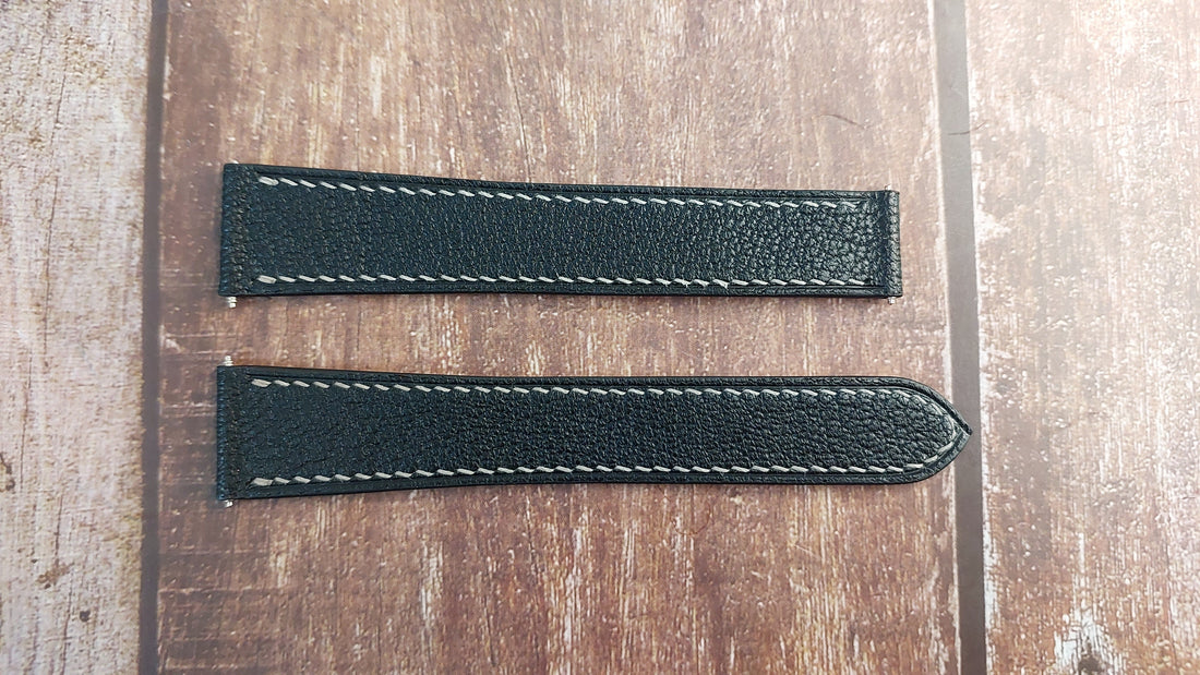 Black Alran Goat Leather Strap For Cartier Tank