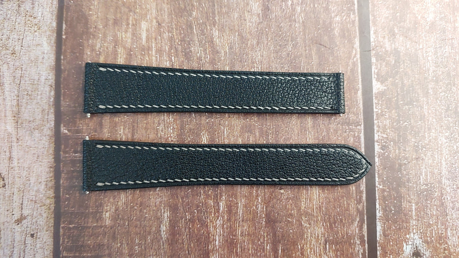 Black Alran Goat Leather Strap For Cartier Tank