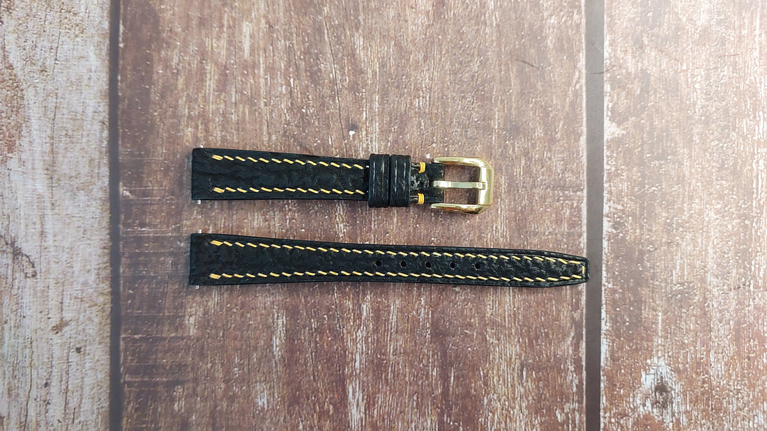 Black Full Grain Shark Skin Leather Strap For Women Omega Watch