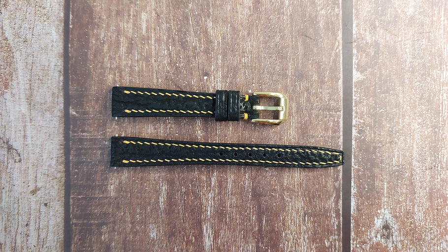 Black Full Grain Shark Skin Leather Strap For Women Omega Watch