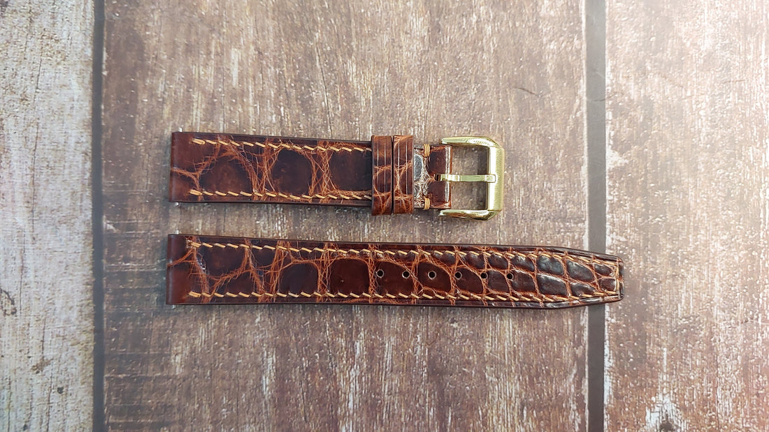 Reddish Brown Full Grain Crocodile Leather Strap For Mens Cartier Tank