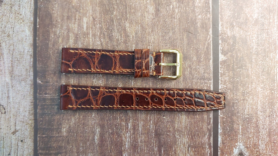 Reddish Brown Full Grain Crocodile Leather Strap For Mens Cartier Tank