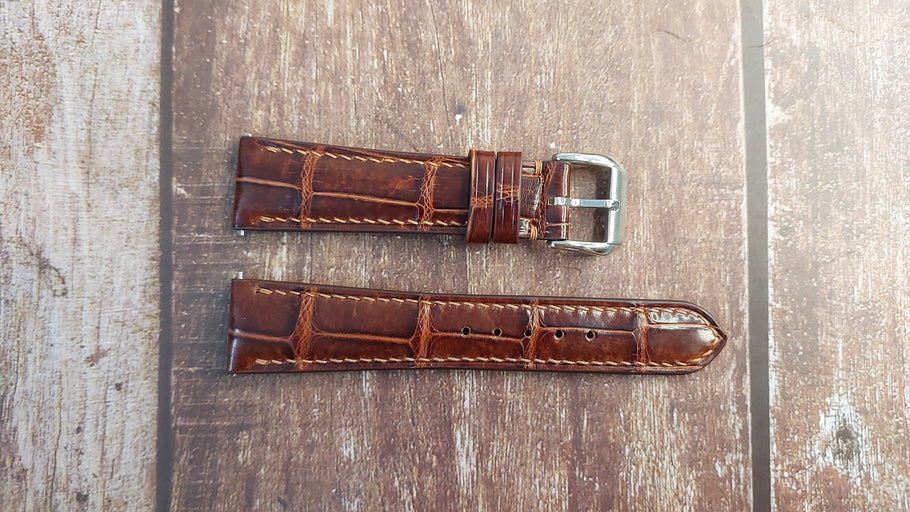 Reddish Brown Full Grain Crocodile Leather Strap For Vintage Rolex 1002 Watch