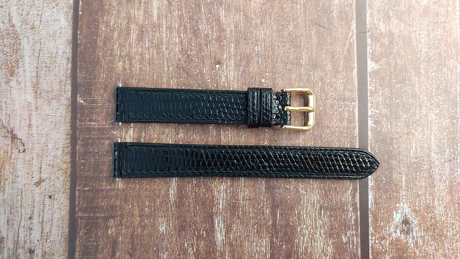 Black Full Grain Lizard Leather Strap For Gold Movado 87-45-882 Watch