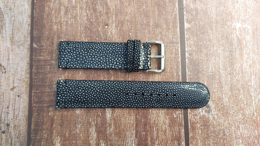 Black Full Grain Stingray Leather Strap For Helson Shark Diver 42mm Watch