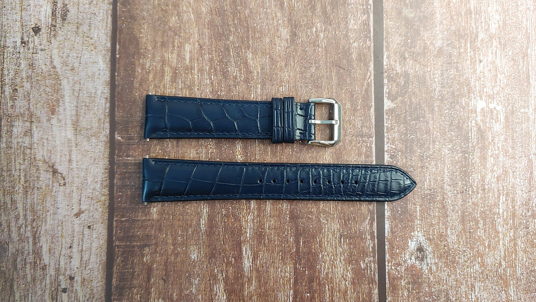 Dark Blue Full Grain Crocodile Leather Strap For Chronoswiss Lunar Chronograph Watch