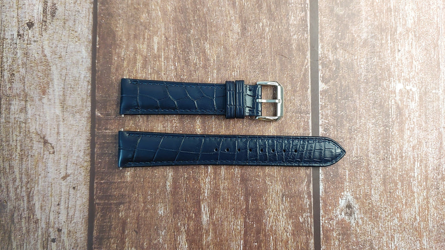 Dark Blue Full Grain Crocodile Leather Strap For Chronoswiss Lunar Chronograph Watch