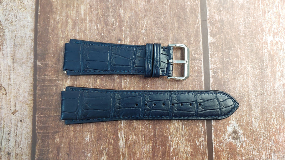 Navy Crocodile Leather Custom Notched Strap For Hamilton H274150 Watch