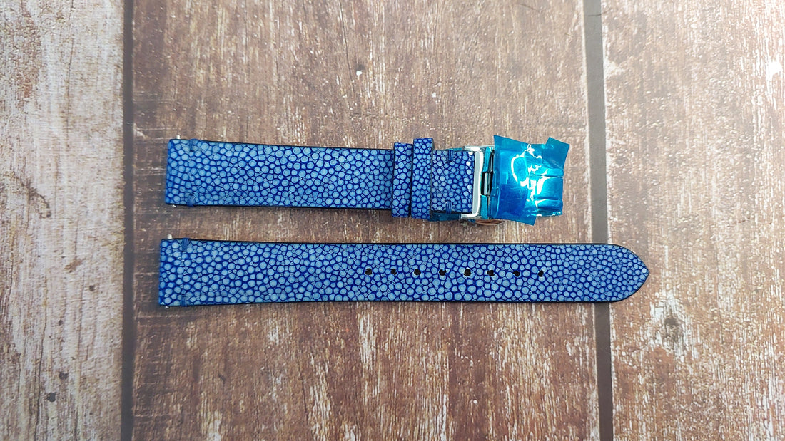 Blue Full Grain Stingray Leather Strap